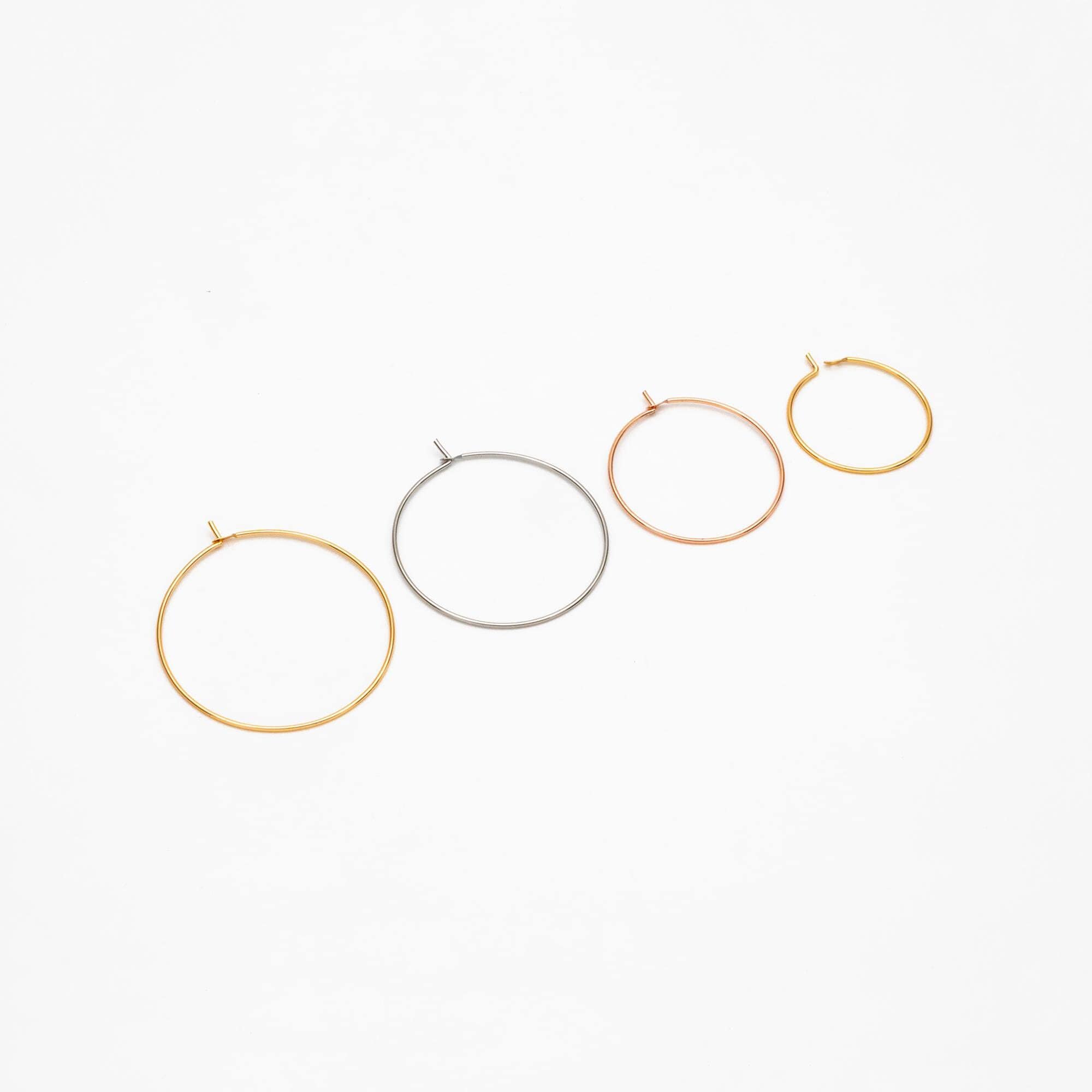 20pcs Gold/ Silver/ Rose Gold Hoop Ear Wire, Gold/ Rhodium/ Rose Gold plated Brass Hoop Earrings, 20/25/ 30/ 35mm by 0.7mm (GB-532)